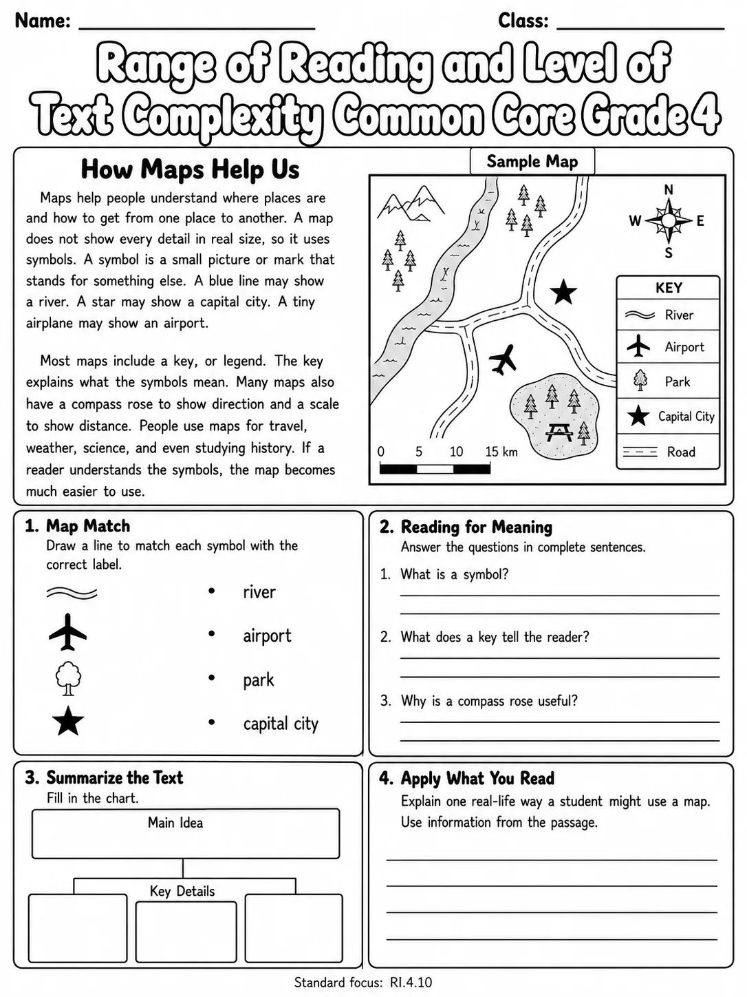 Range of Reading and Level of Text Complexity Common Core Grade 4 page 5 printable Common Core ELA worksheet preview