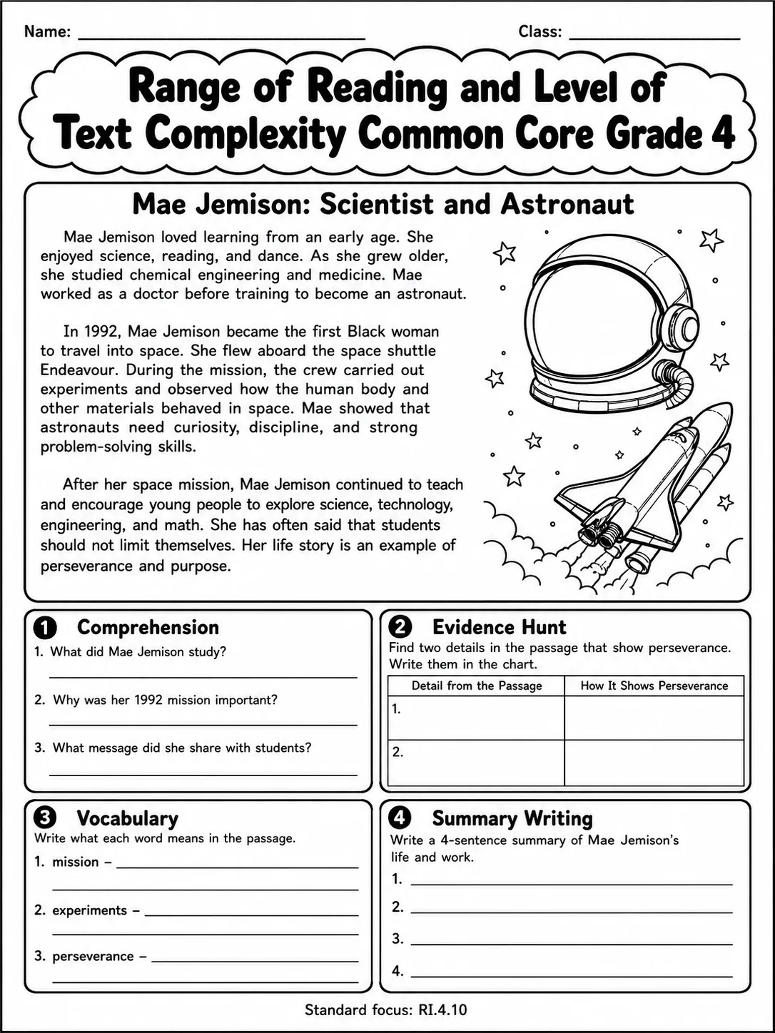 Range of Reading and Level of Text Complexity Common Core Grade 4 page 8 printable Common Core ELA worksheet preview