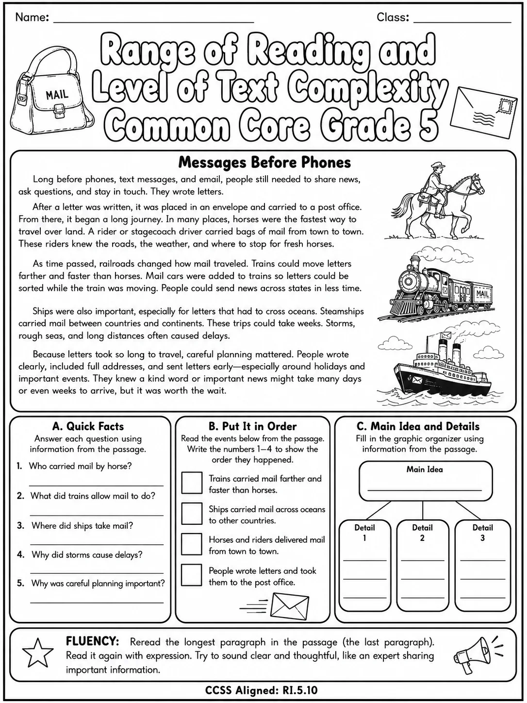 Range of Reading and Level of Text Complexity Common Core Grade 5 page 2 printable Common Core ELA worksheet preview