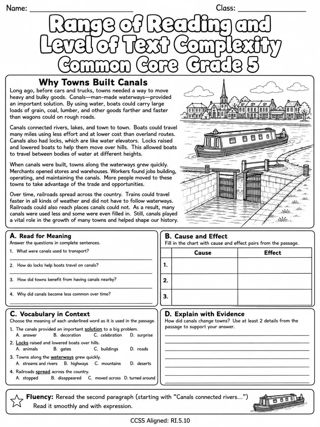 Range of Reading and Level of Text Complexity Common Core Grade 5 page 6 printable Common Core ELA worksheet preview