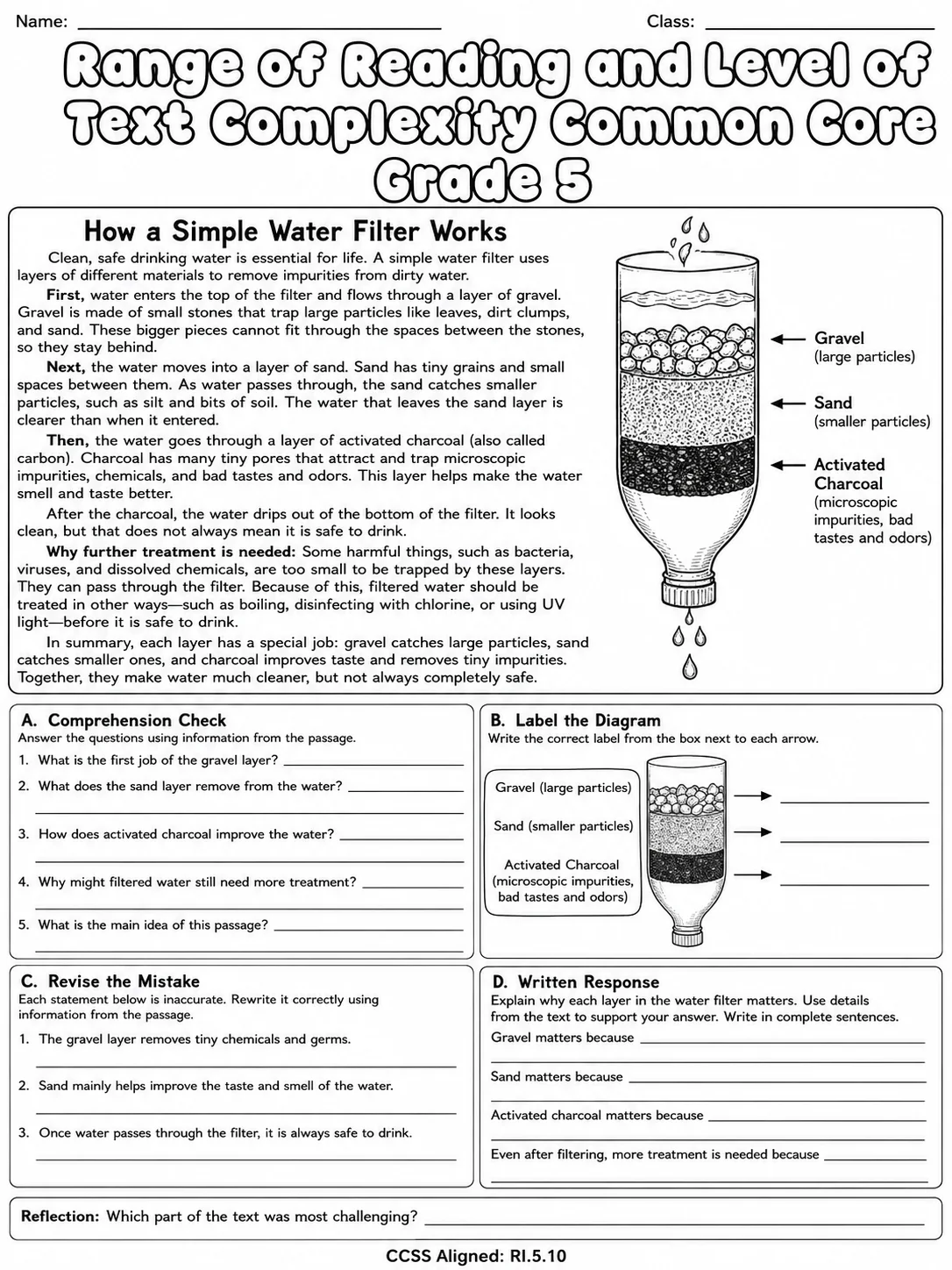 Range of Reading and Level of Text Complexity Common Core Grade 5 page 7 printable Common Core ELA worksheet preview