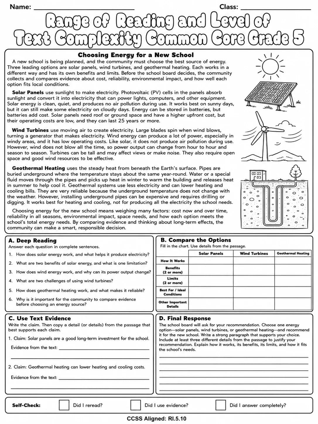 Range of Reading and Level of Text Complexity Common Core Grade 5 page 10 printable Common Core ELA worksheet preview