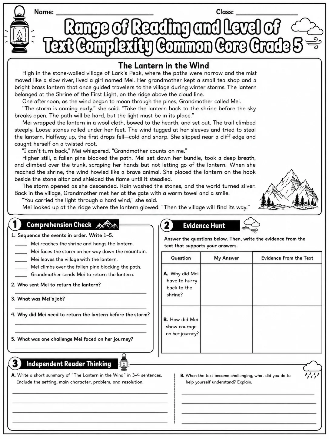 Range of Reading and Level of Text Complexity Common Core Grade 5 page 3 printable Common Core ELA worksheet preview