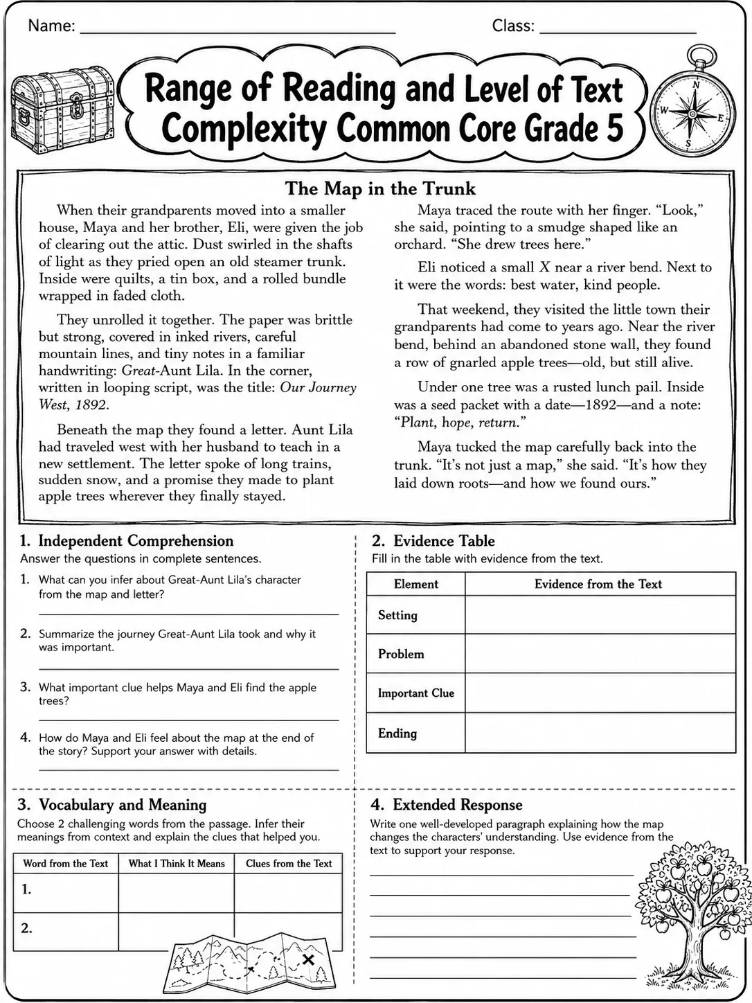Range of Reading and Level of Text Complexity Common Core Grade 5 page 7 printable Common Core ELA worksheet preview
