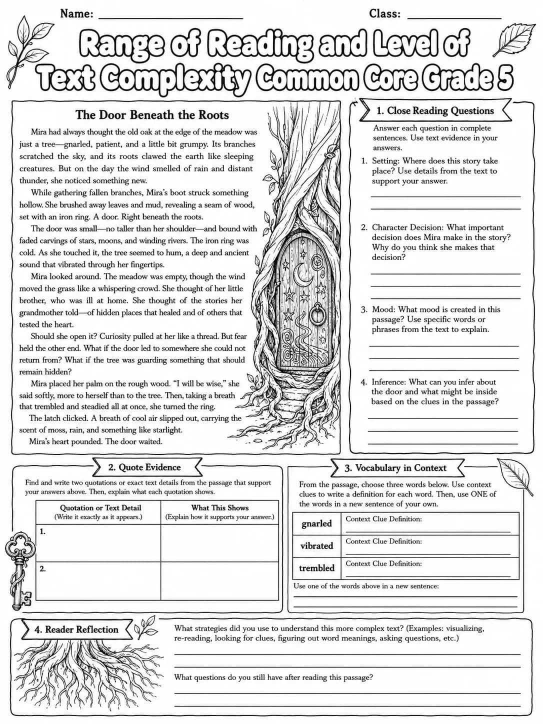 Range of Reading and Level of Text Complexity Common Core Grade 5 page 8 printable Common Core ELA worksheet preview