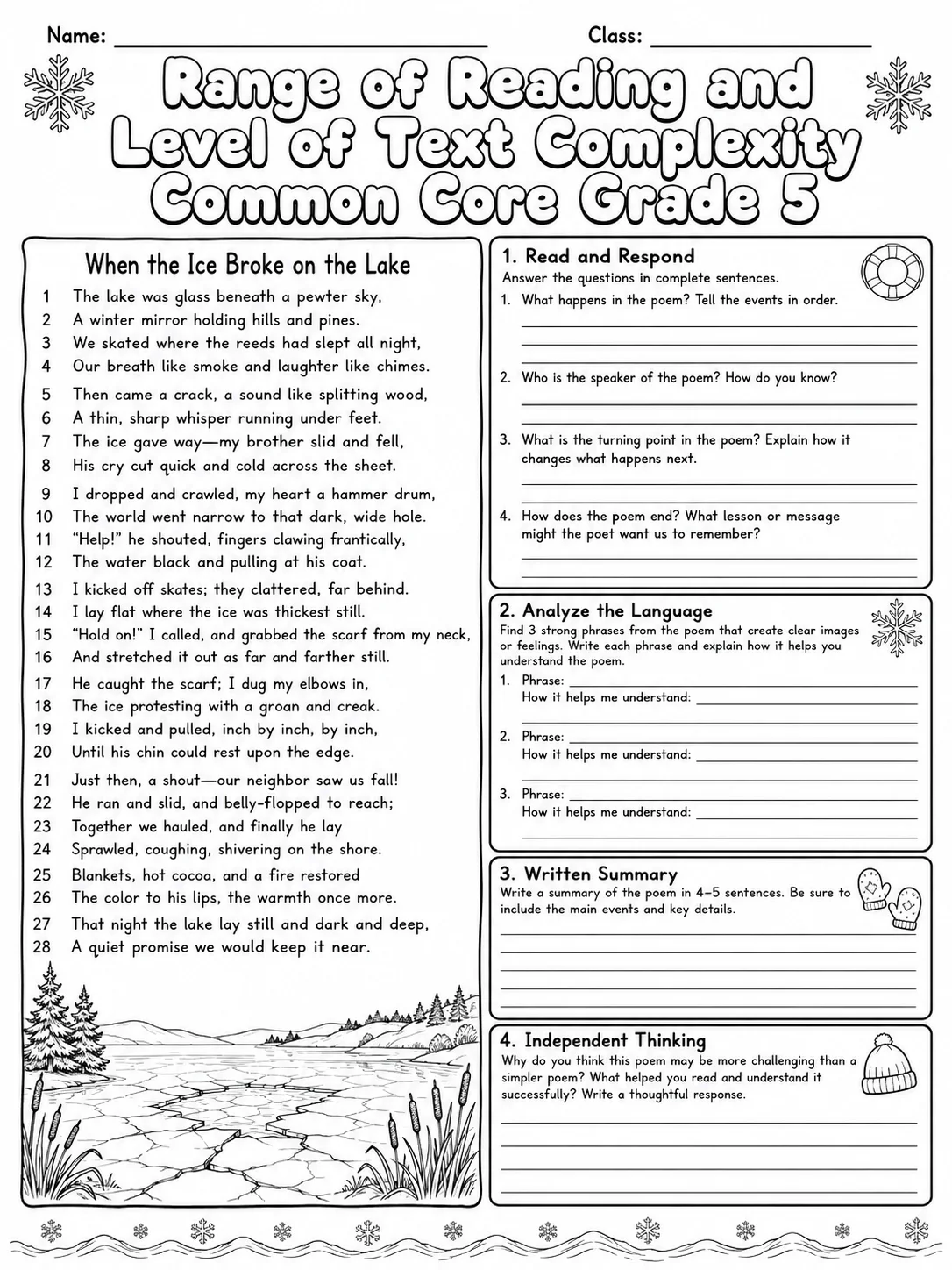 Range of Reading and Level of Text Complexity Common Core Grade 5 page 9 printable Common Core ELA worksheet preview