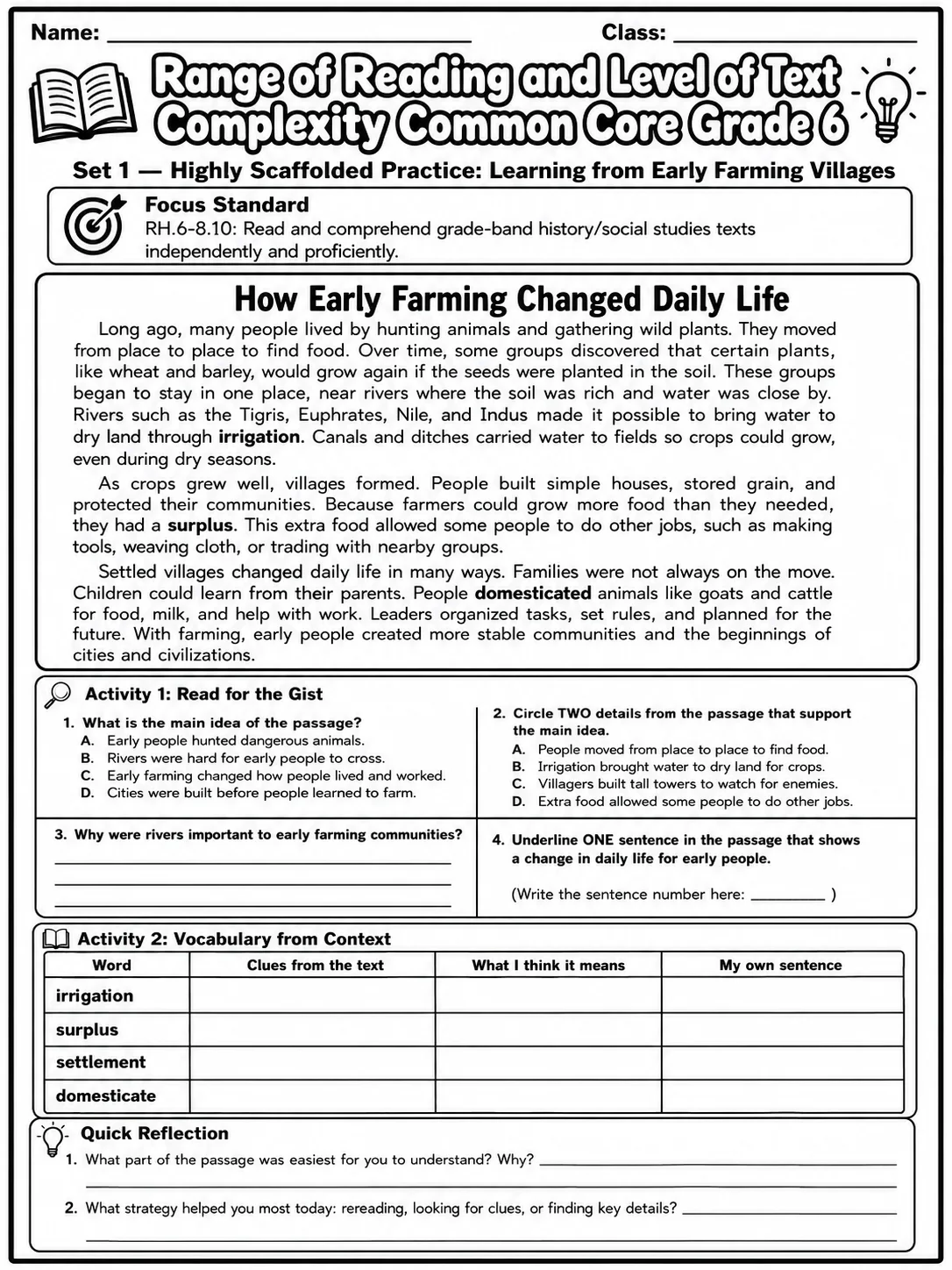 Range of Reading and Level of Text Complexity Common Core Grade 6