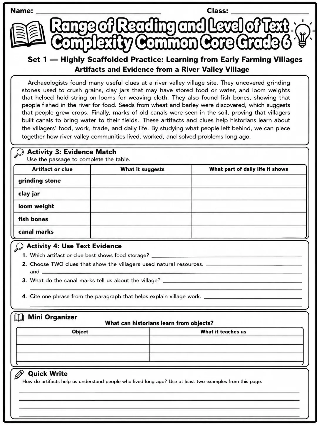 Range of Reading and Level of Text Complexity Common Core Grade 6 page 2 printable Common Core ELA worksheet preview
