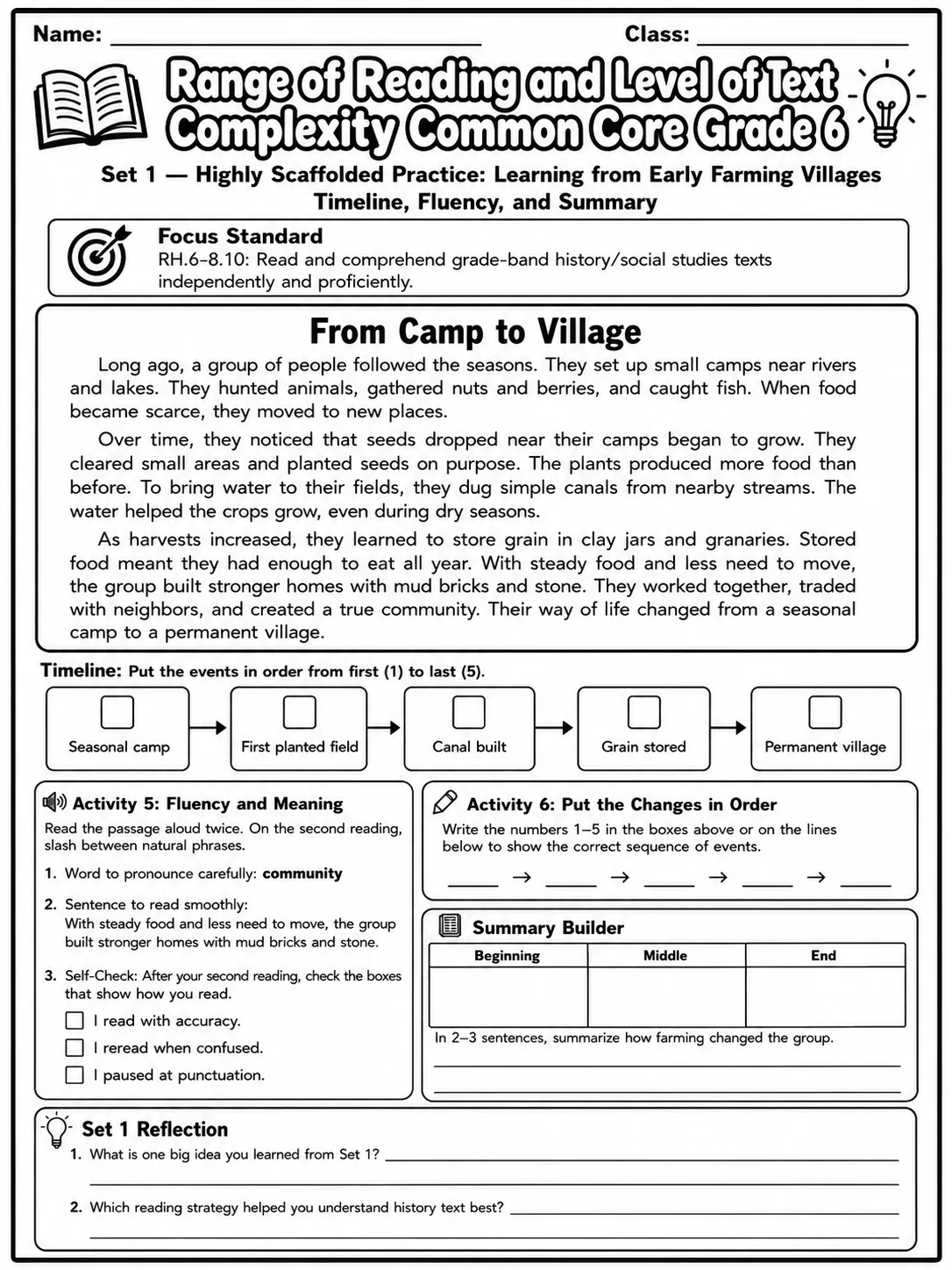 Range of Reading and Level of Text Complexity Common Core Grade 6 page 3 printable Common Core ELA worksheet preview