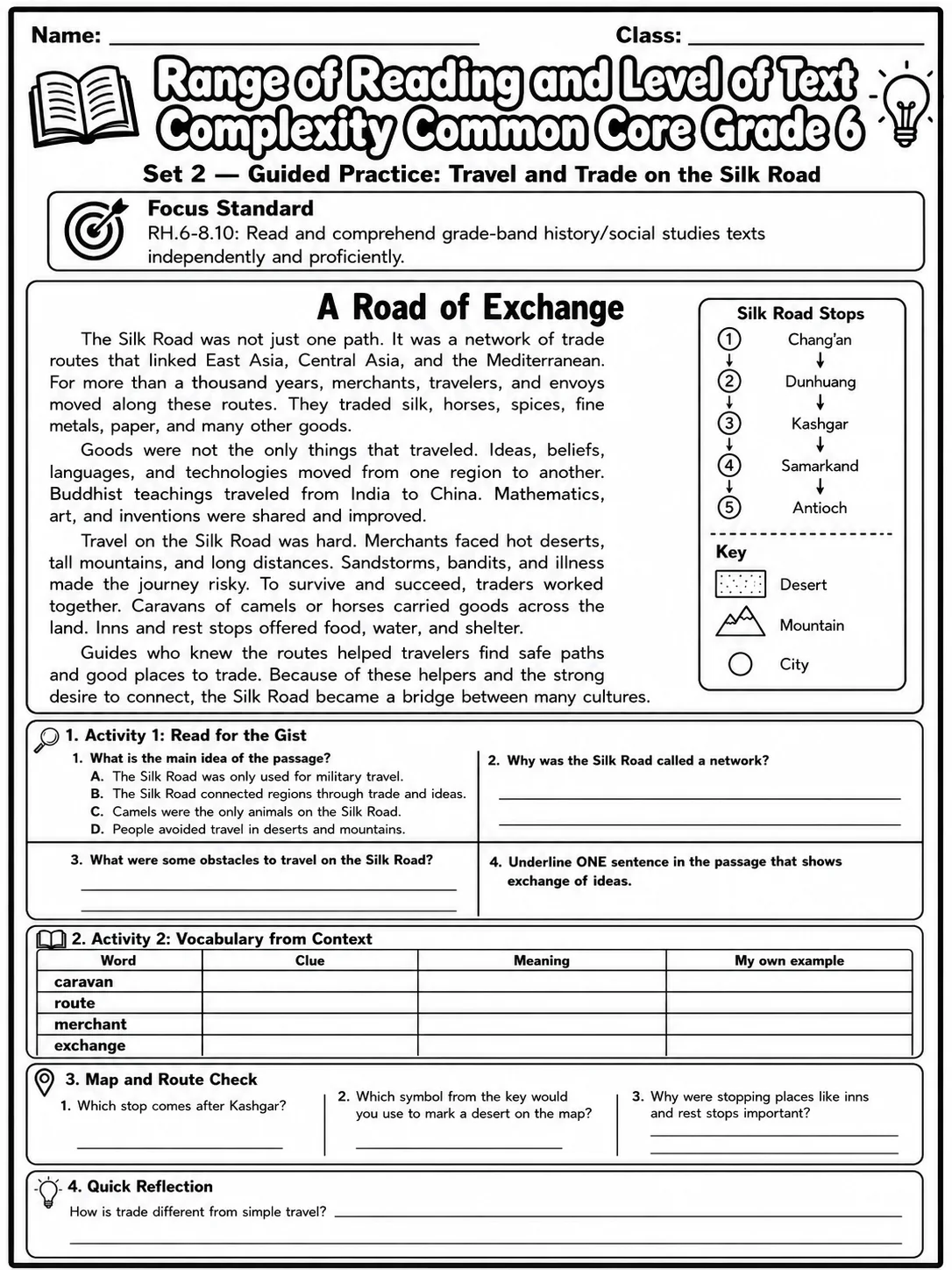 Range of Reading and Level of Text Complexity Common Core Grade 6 page 4 printable Common Core ELA worksheet preview