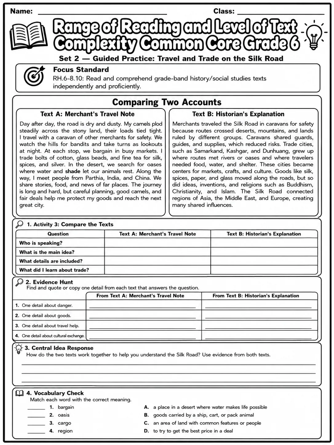 Range of Reading and Level of Text Complexity Common Core Grade 6 page 5 printable Common Core ELA worksheet preview