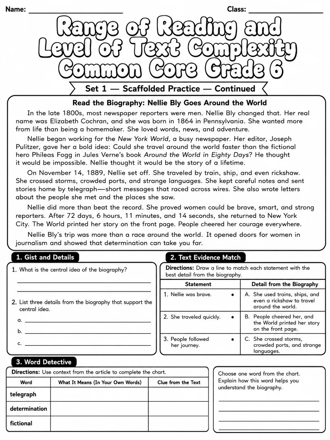 Range of Reading and Level of Text Complexity Common Core Grade 6 page 2 printable Common Core ELA worksheet preview