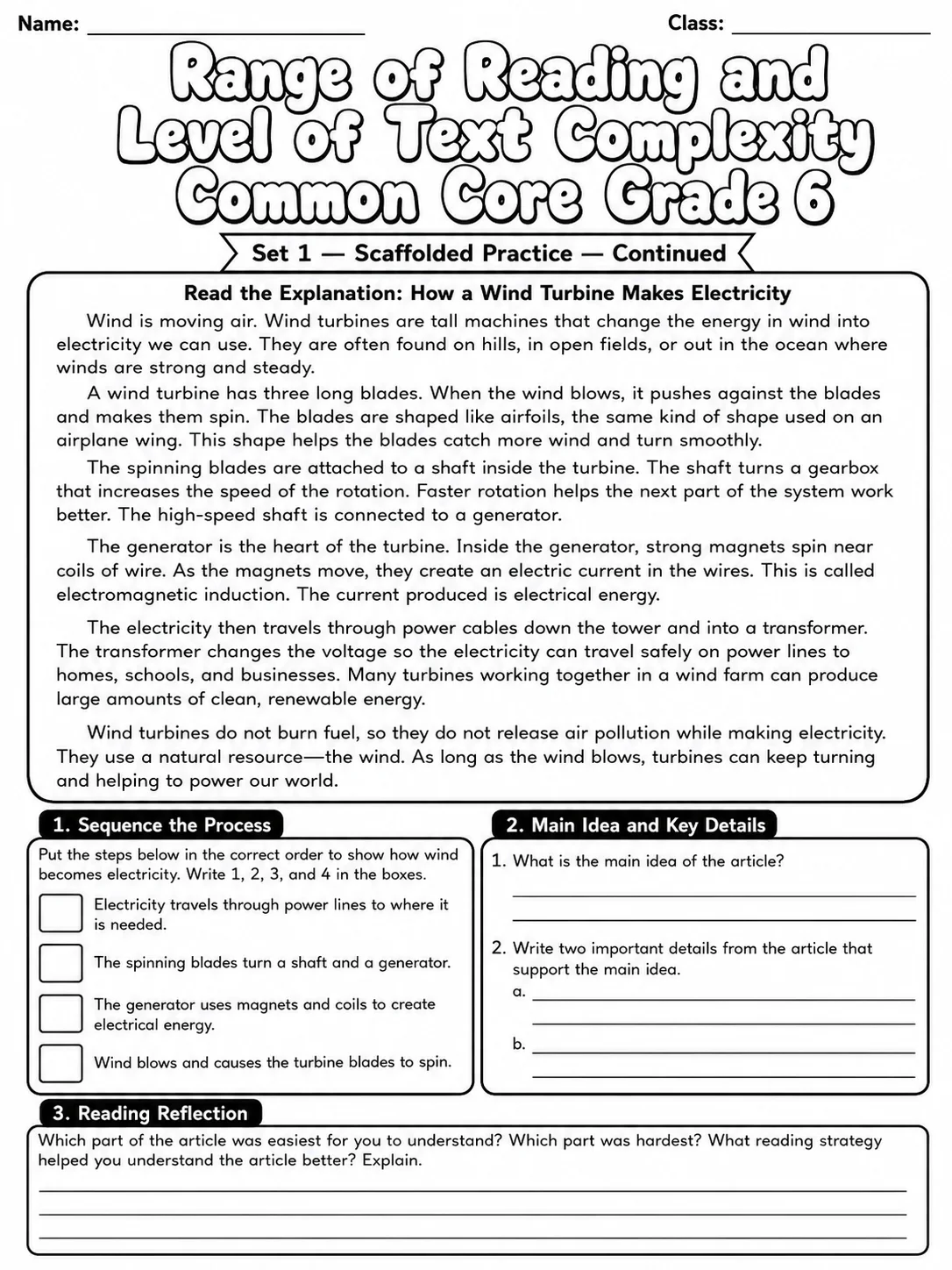 Range of Reading and Level of Text Complexity Common Core Grade 6 page 3 printable Common Core ELA worksheet preview