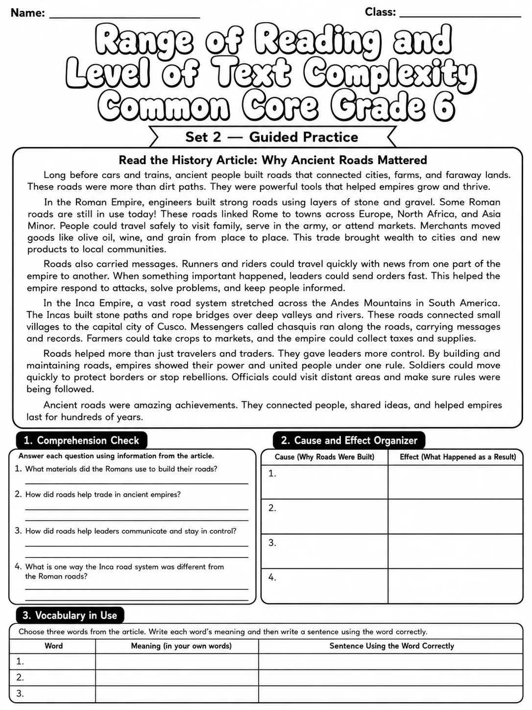 Range of Reading and Level of Text Complexity Common Core Grade 6 page 4 printable Common Core ELA worksheet preview
