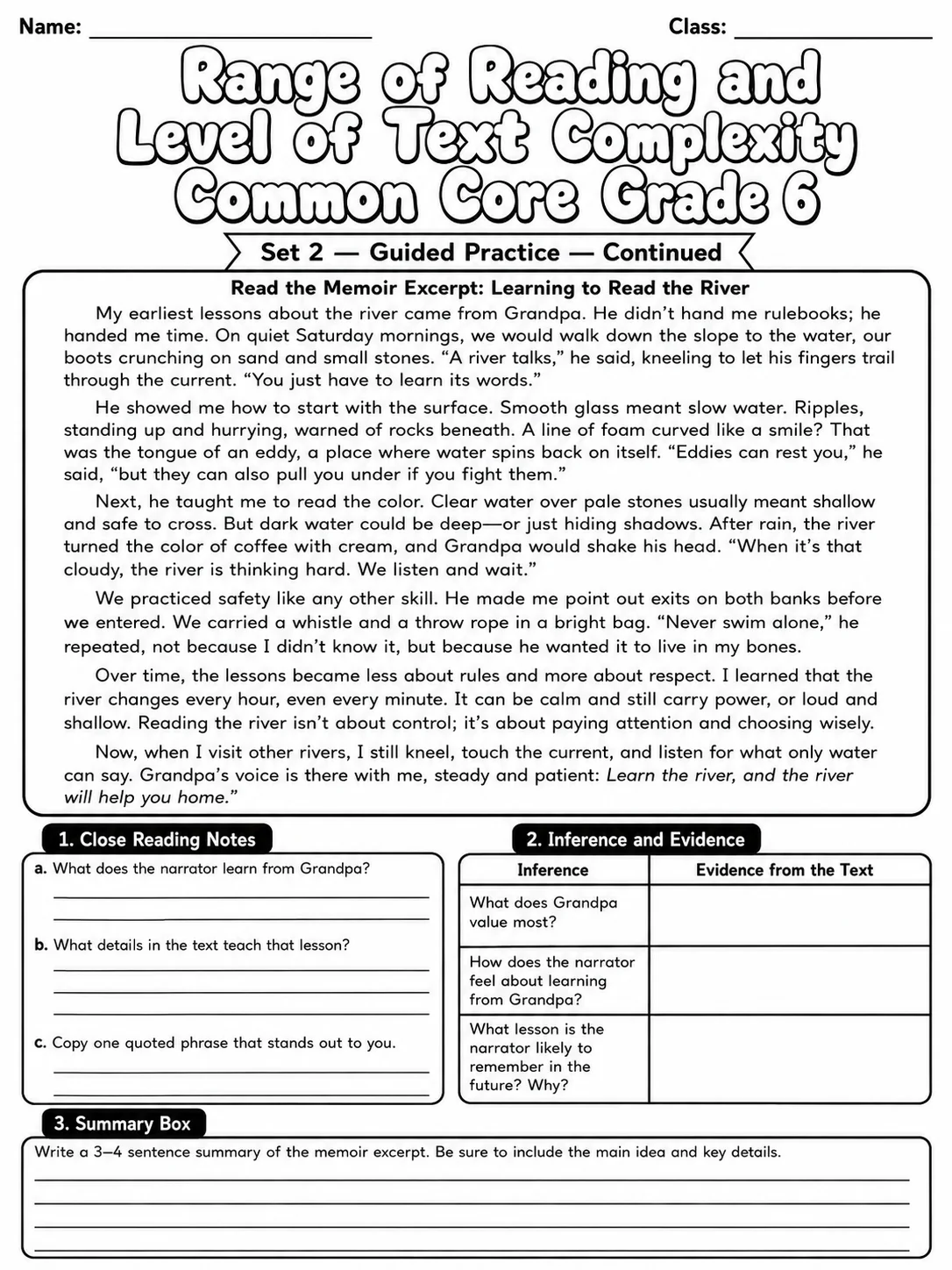 Range of Reading and Level of Text Complexity Common Core Grade 6 page 5 printable Common Core ELA worksheet preview