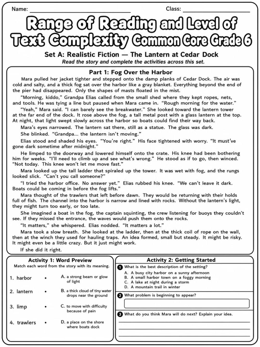 Range of Reading and Level of Text Complexity Common Core Grade 6 printable Common Core ELA Grade 6 worksheet preview from KiwiBee