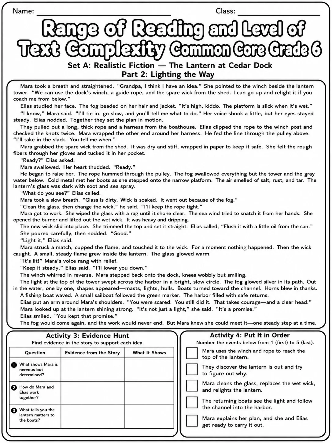 Range of Reading and Level of Text Complexity Common Core Grade 6 page 2 printable Common Core ELA worksheet preview