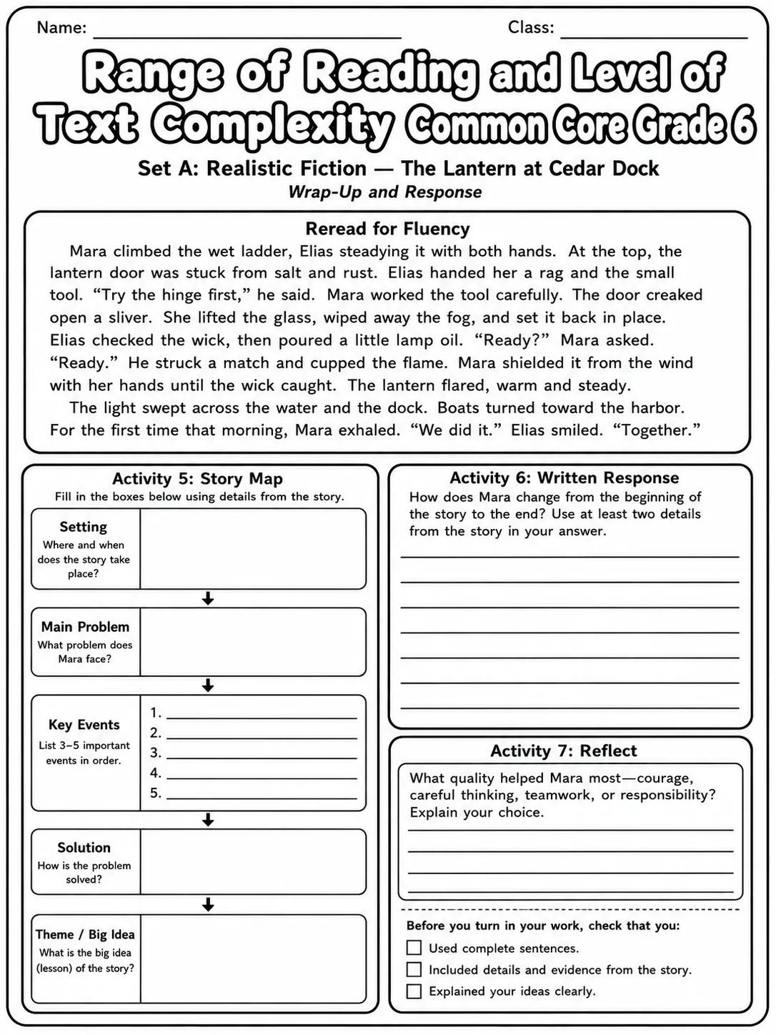 Range of Reading and Level of Text Complexity Common Core Grade 6 page 3 printable Common Core ELA worksheet preview