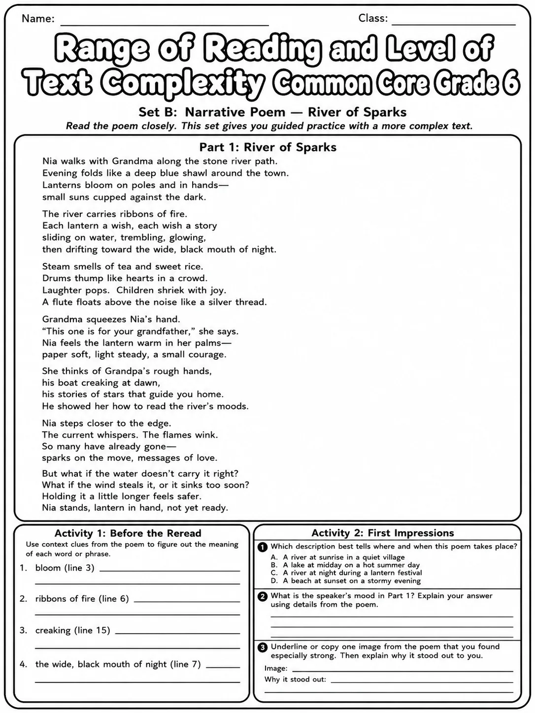 Range of Reading and Level of Text Complexity Common Core Grade 6 page 4 printable Common Core ELA worksheet preview