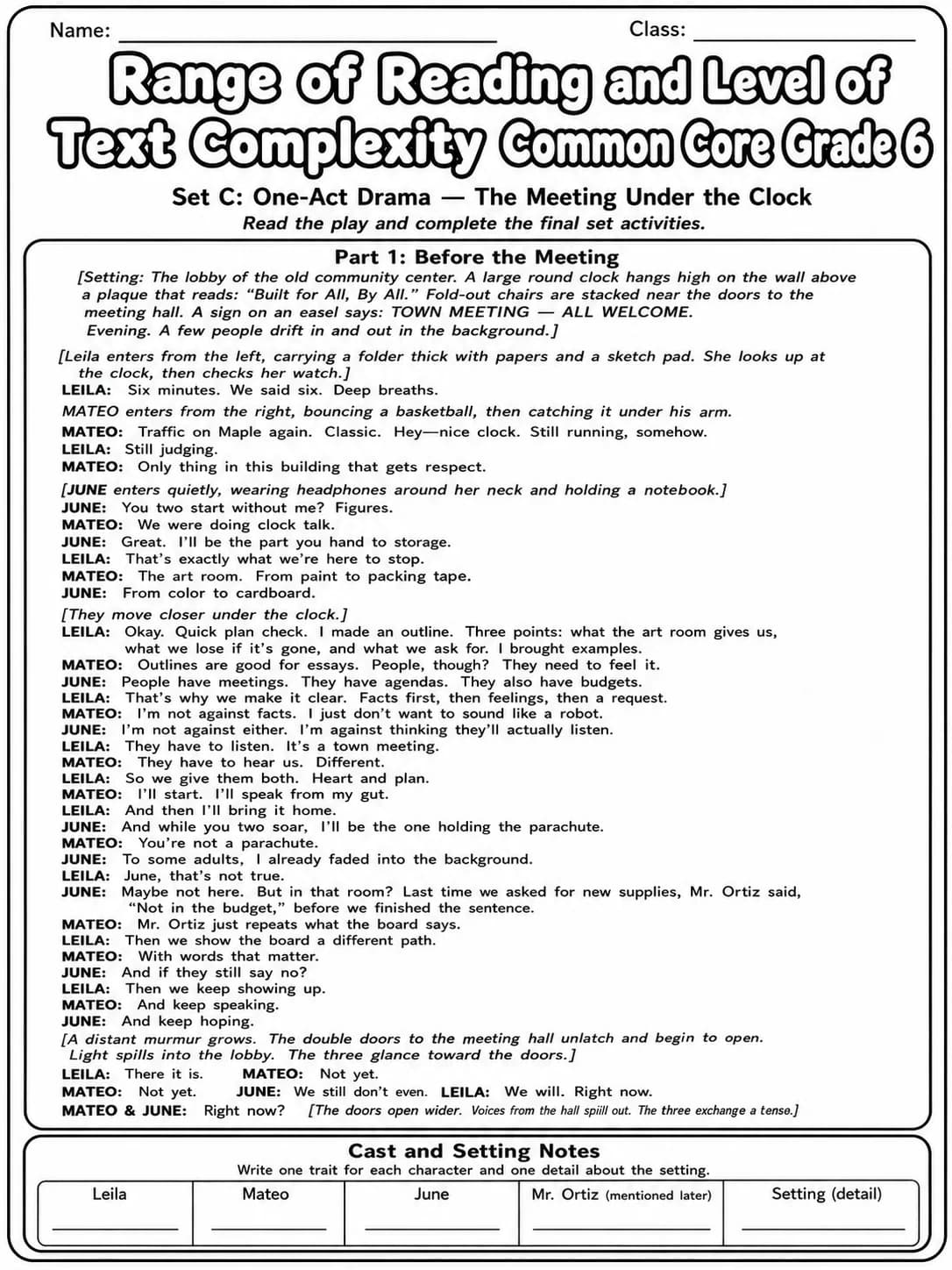 Range of Reading and Level of Text Complexity Common Core Grade 6 page 7 printable Common Core ELA worksheet preview