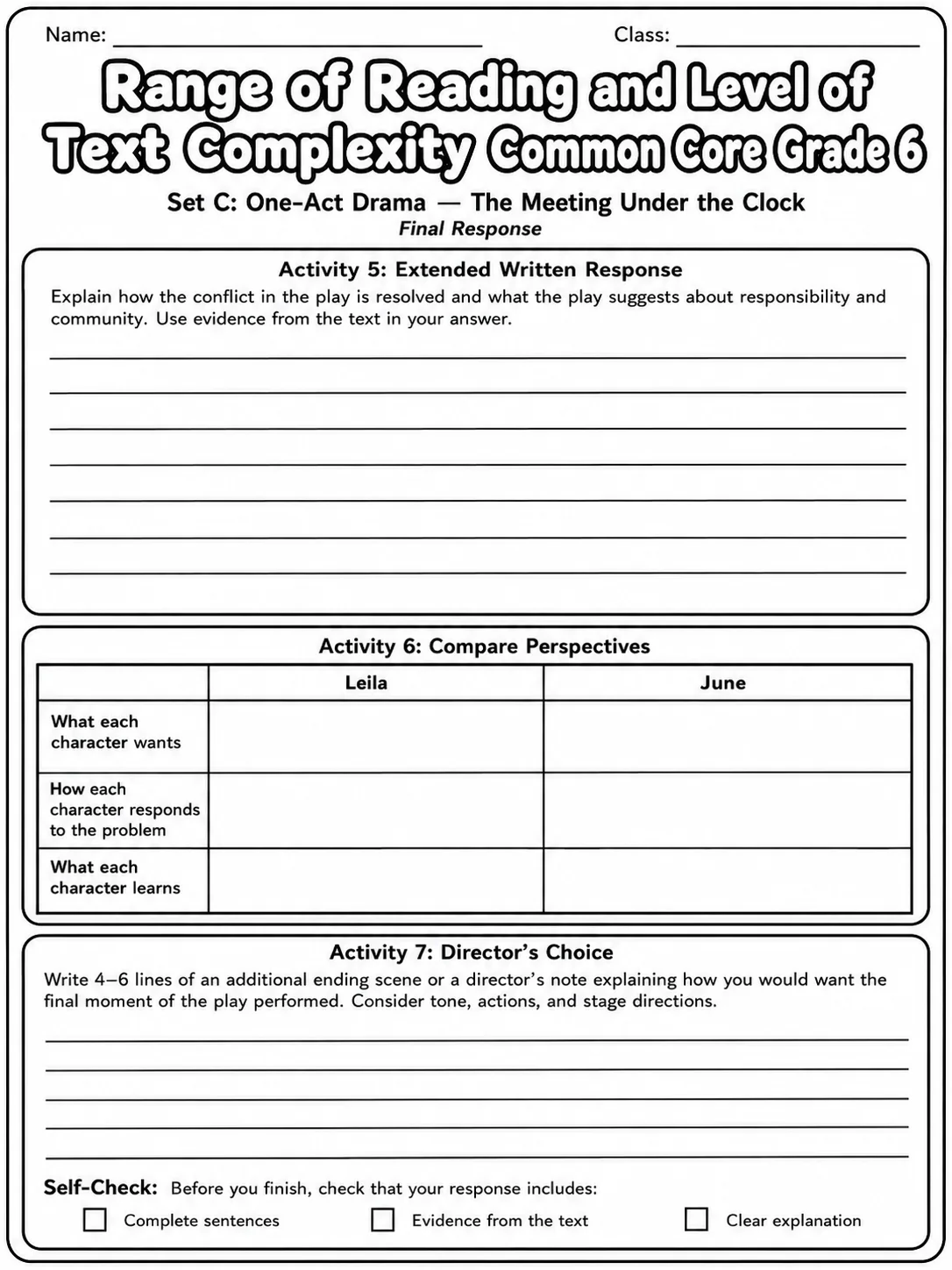 Range of Reading and Level of Text Complexity Common Core Grade 6 page 10 printable Common Core ELA worksheet preview