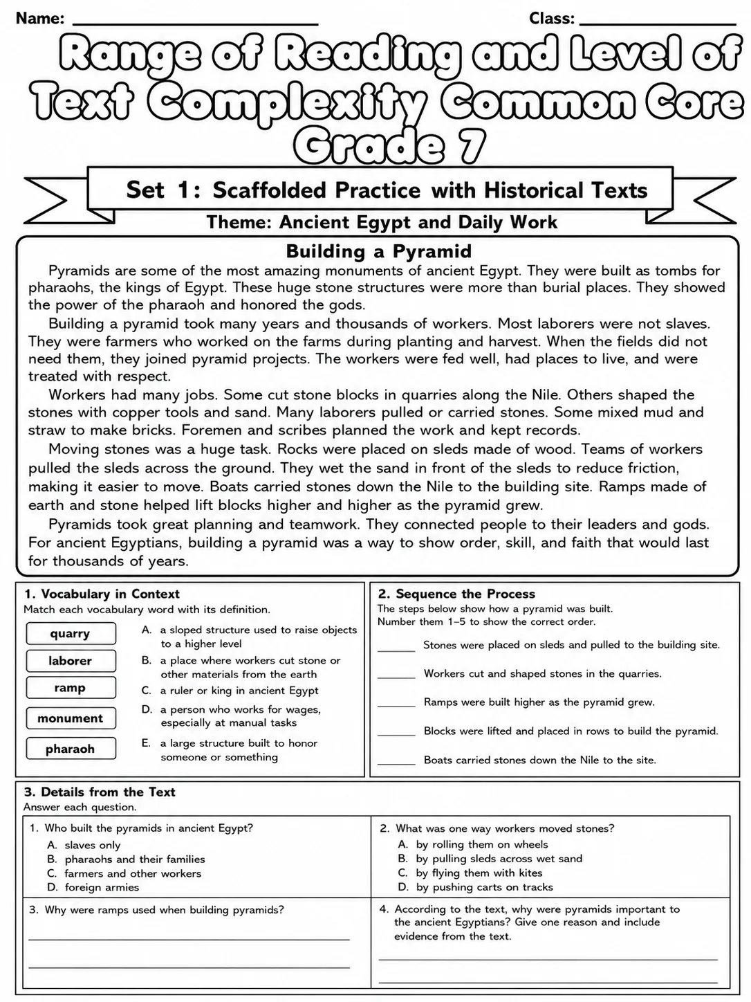 Range of Reading and Level of Text Complexity Common Core Grade 7 page 2 printable Common Core ELA worksheet preview