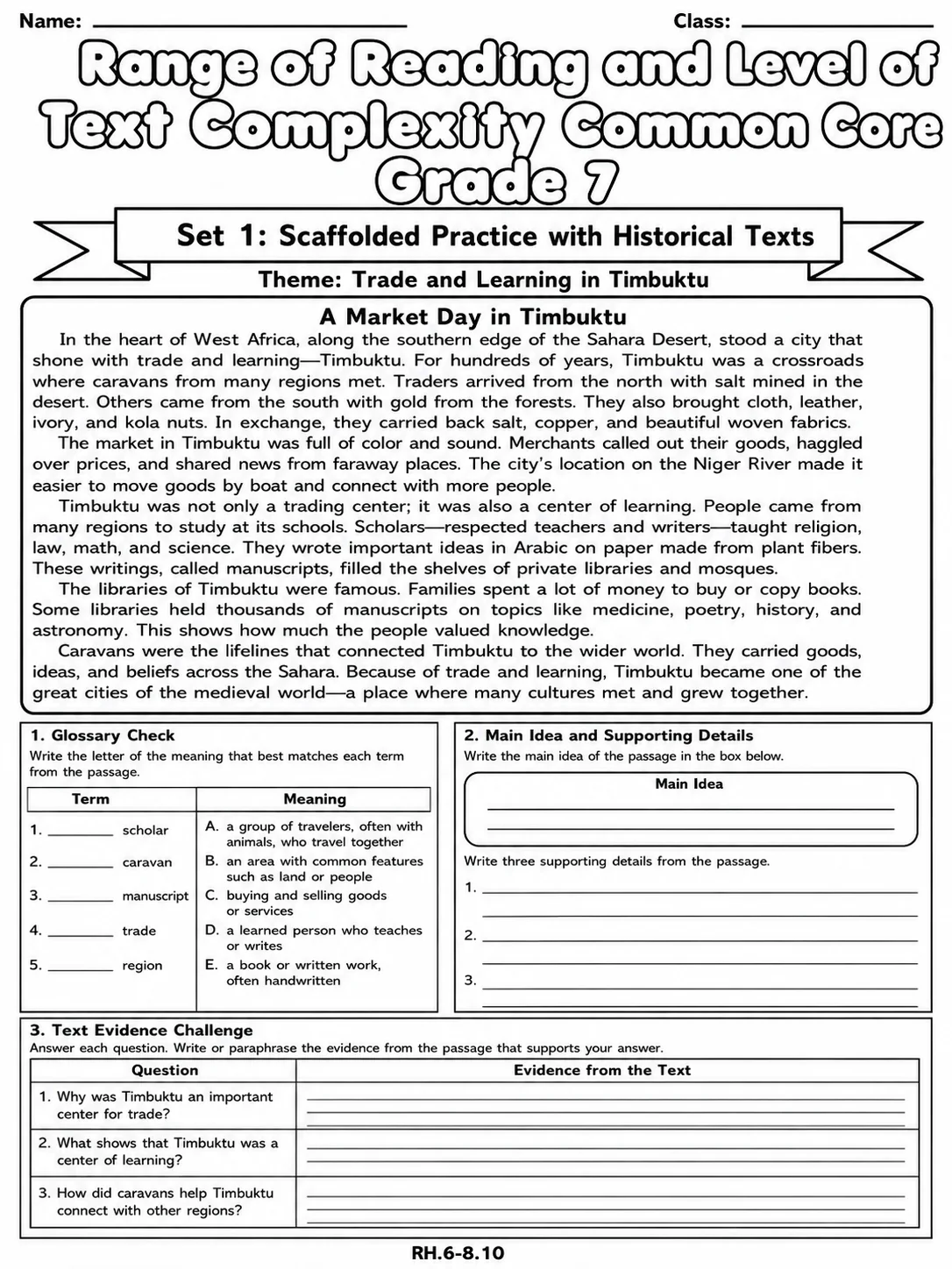Range of Reading and Level of Text Complexity Common Core Grade 7 page 3 printable Common Core ELA worksheet preview