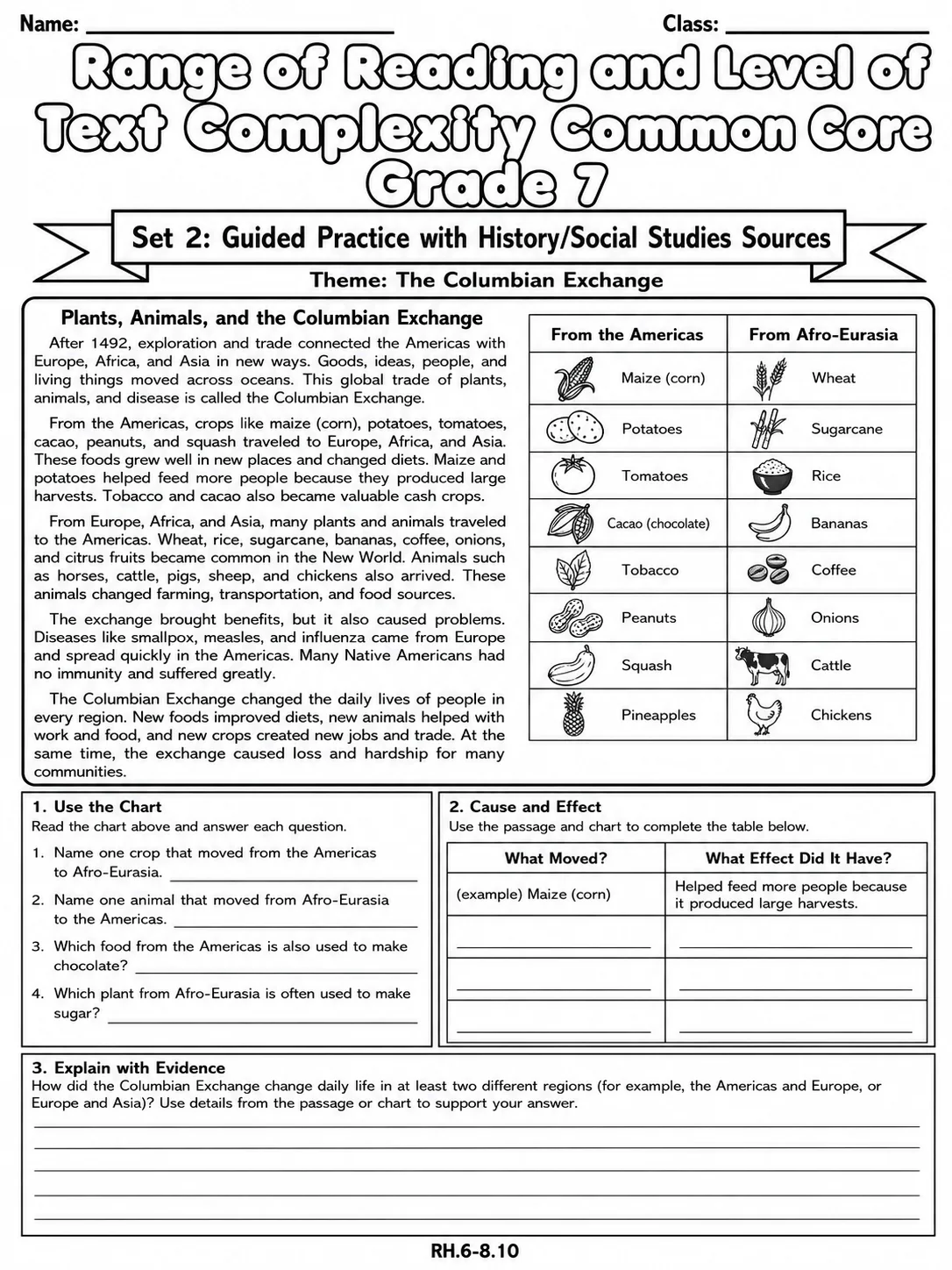 Range of Reading and Level of Text Complexity Common Core Grade 7 page 5 printable Common Core ELA worksheet preview