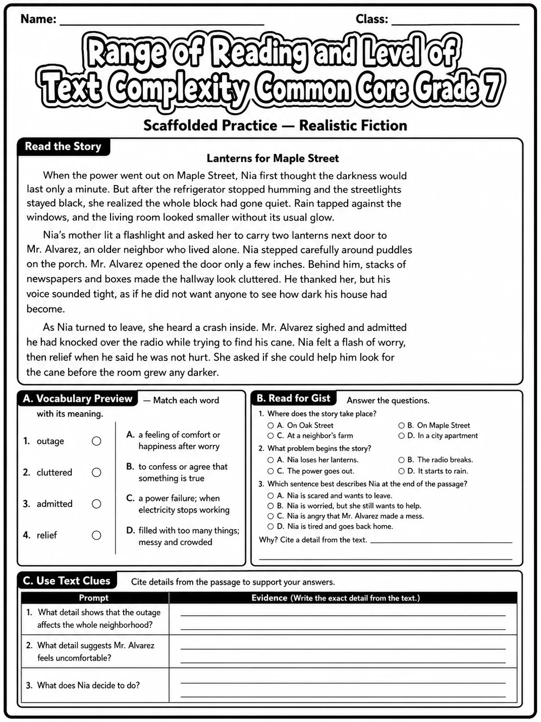 Range of Reading and Level of Text Complexity Common Core Grade 7