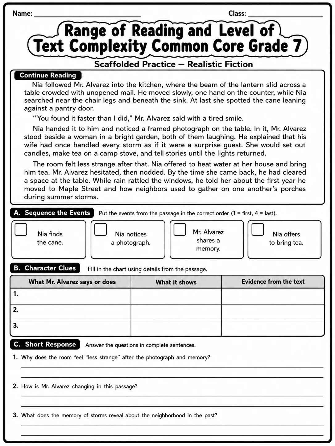 Range of Reading and Level of Text Complexity Common Core Grade 7 page 2 printable Common Core ELA worksheet preview