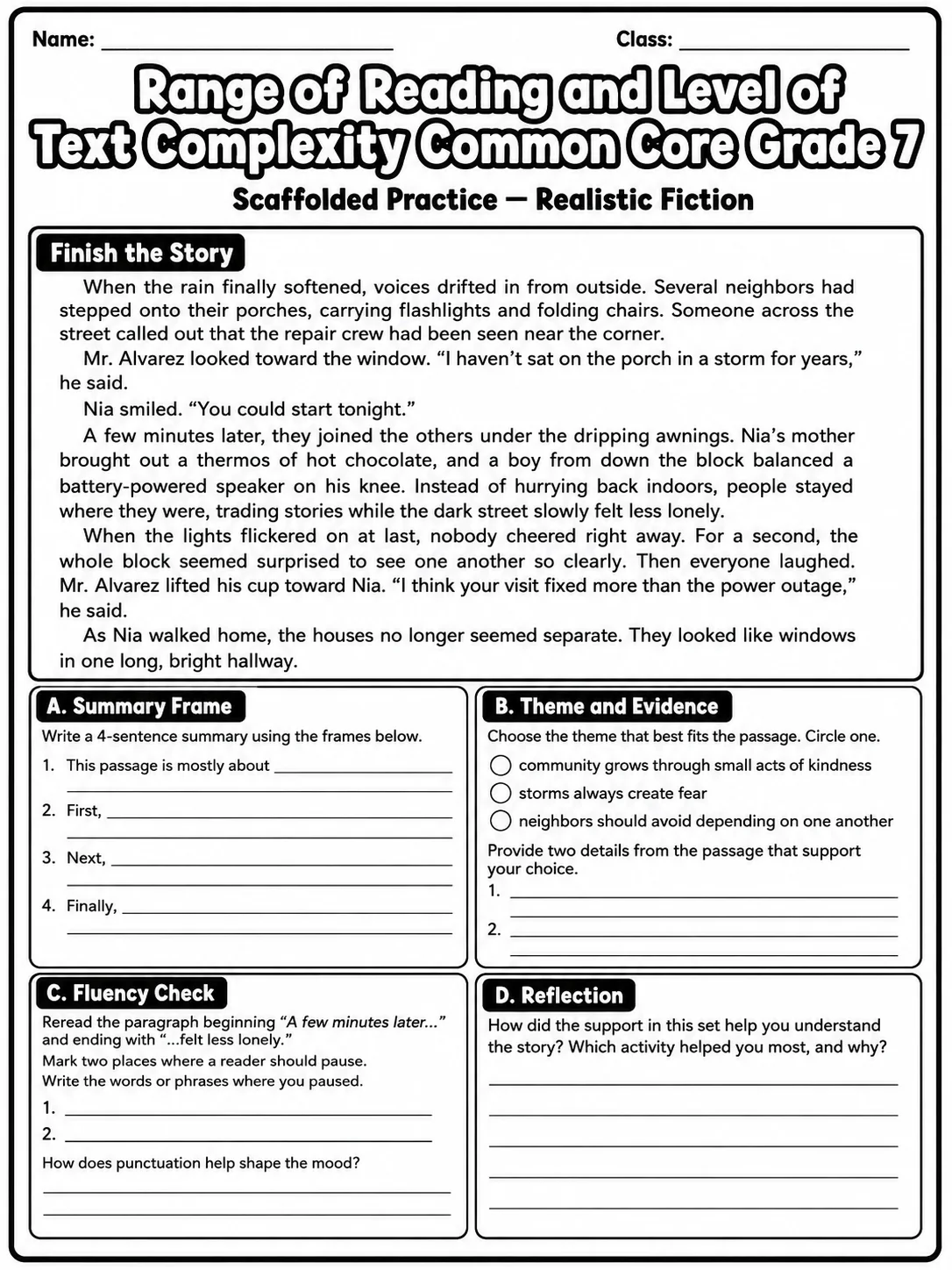 Range of Reading and Level of Text Complexity Common Core Grade 7 page 3 printable Common Core ELA worksheet preview