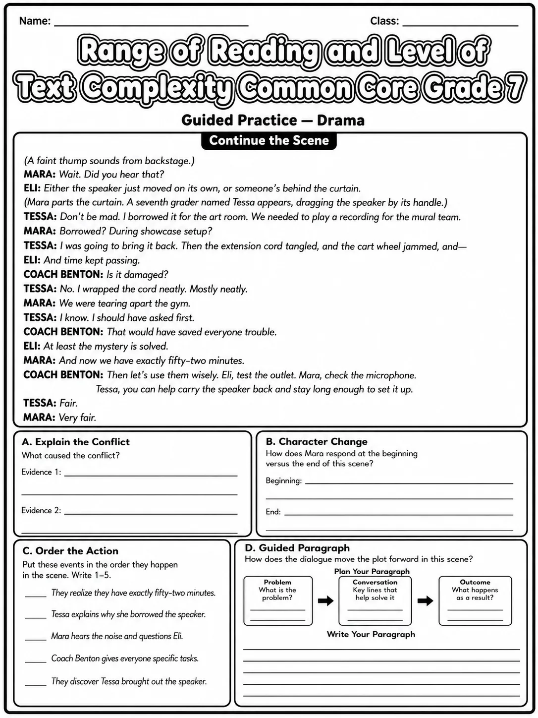 Range of Reading and Level of Text Complexity Common Core Grade 7 page 5 printable Common Core ELA worksheet preview