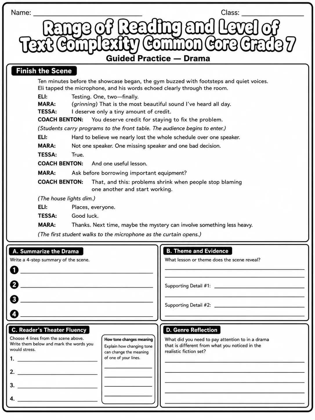 Range of Reading and Level of Text Complexity Common Core Grade 7 page 6 printable Common Core ELA worksheet preview