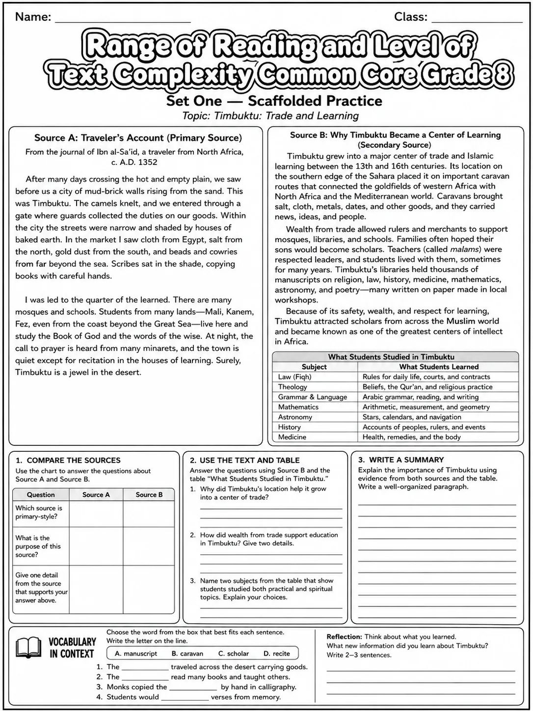 Range of Reading and Level of Text Complexity Common Core Grade 8 page 2 printable Common Core ELA worksheet preview