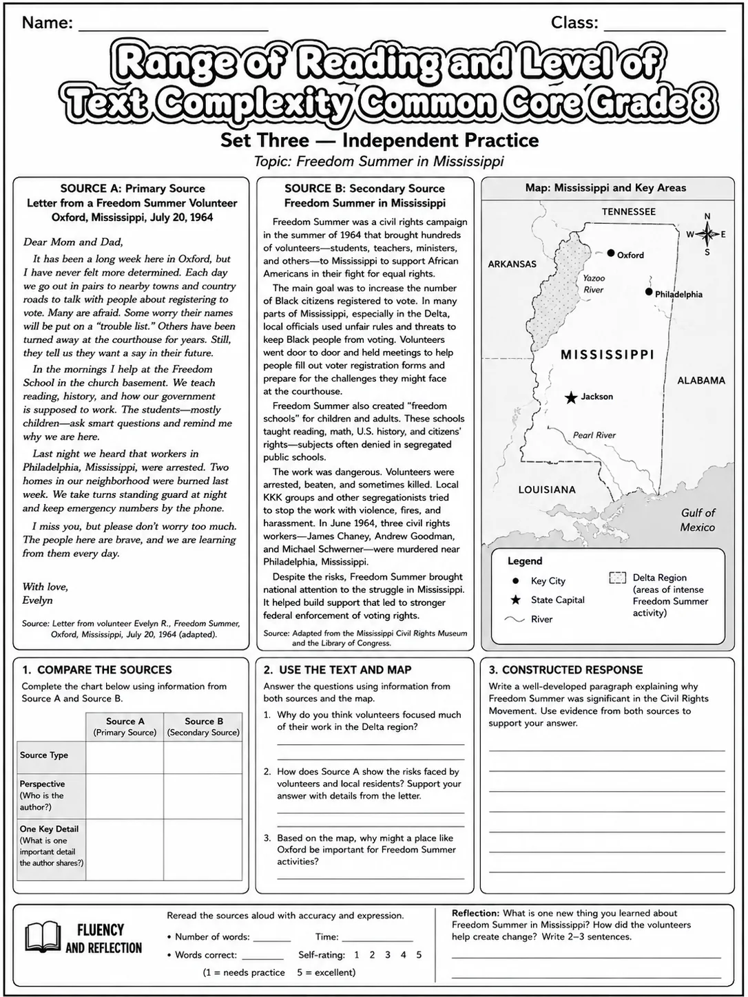 Range of Reading and Level of Text Complexity Common Core Grade 8 page 3 printable Common Core ELA worksheet preview