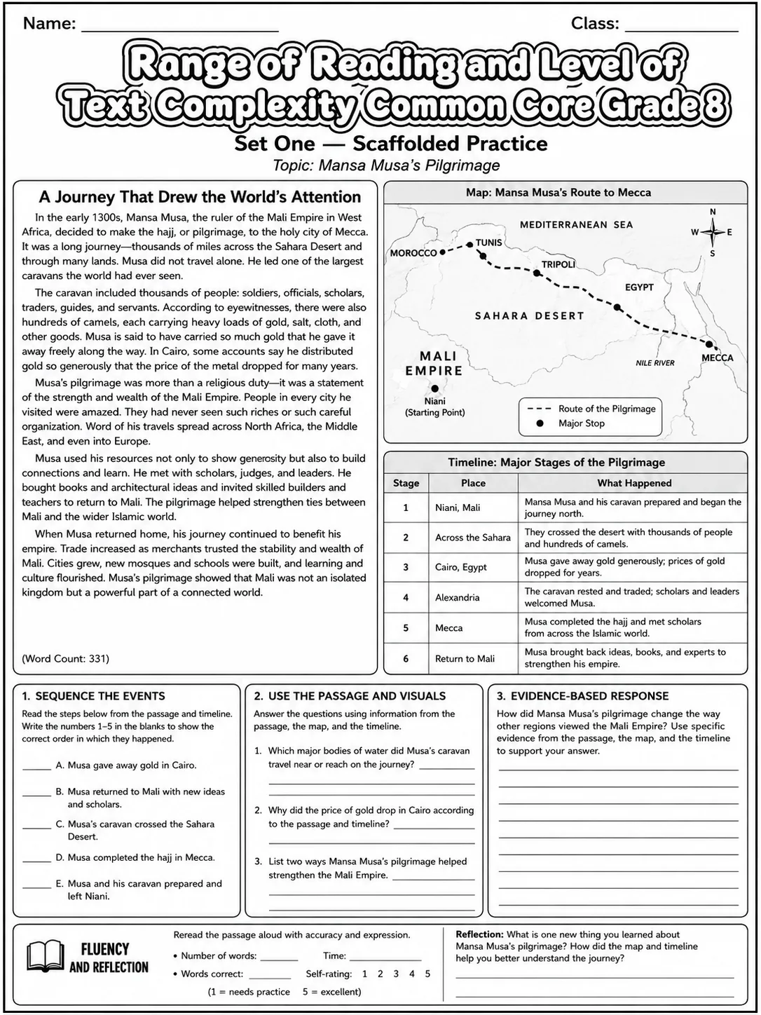 Range of Reading and Level of Text Complexity Common Core Grade 8 page 5 printable Common Core ELA worksheet preview