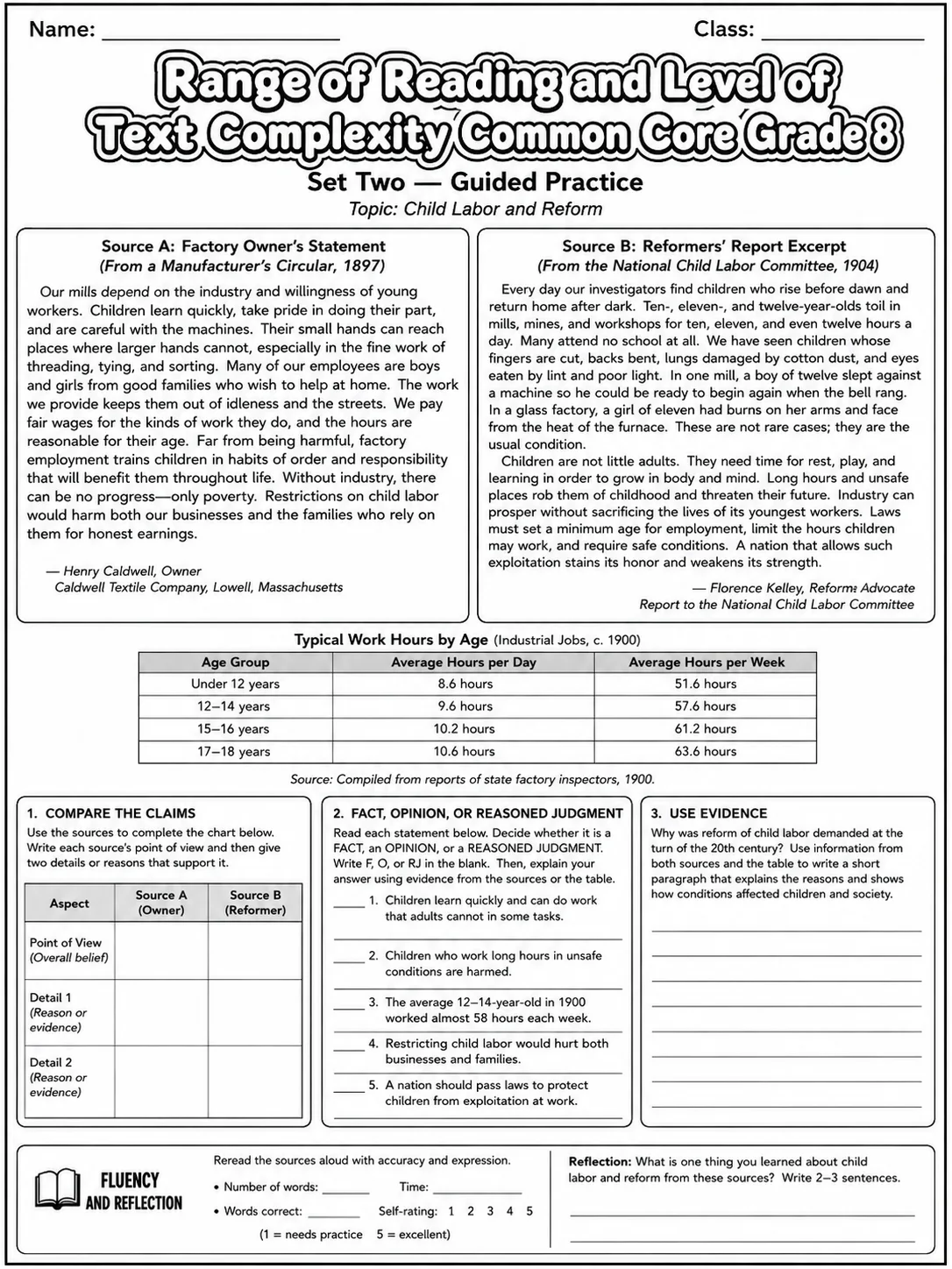 Range of Reading and Level of Text Complexity Common Core Grade 8 page 6 printable Common Core ELA worksheet preview