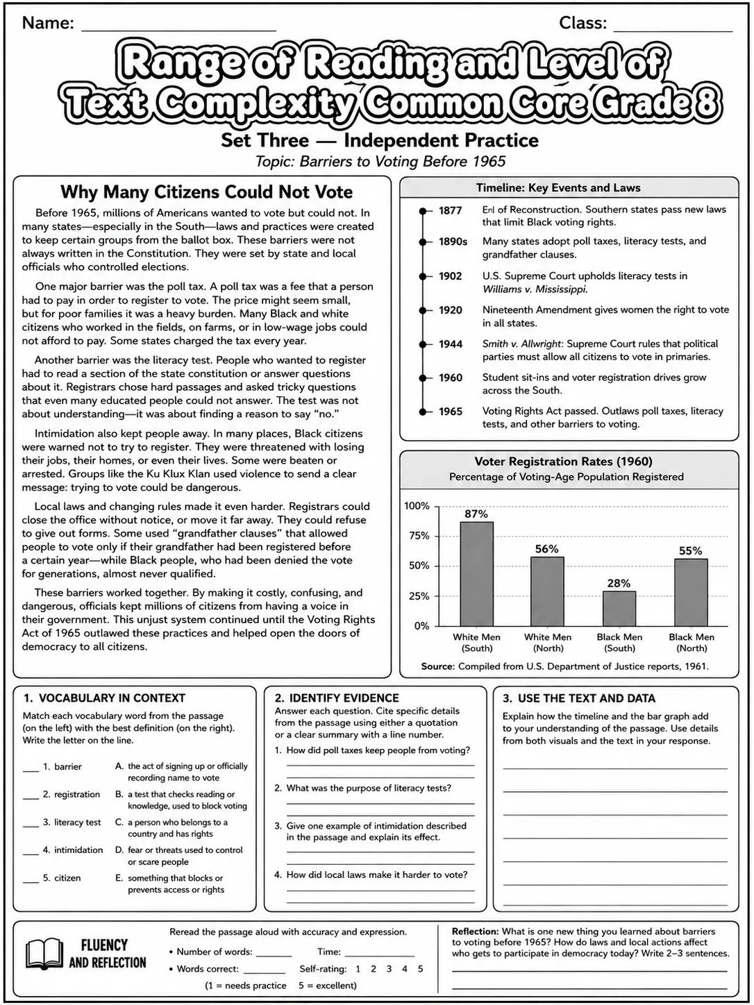 Range of Reading and Level of Text Complexity Common Core Grade 8 page 7 printable Common Core ELA worksheet preview