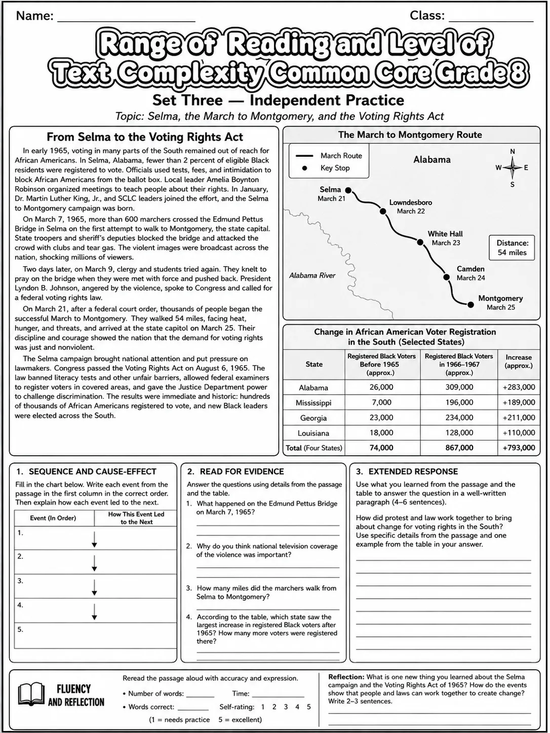 Range of Reading and Level of Text Complexity Common Core Grade 8 page 8 printable Common Core ELA worksheet preview