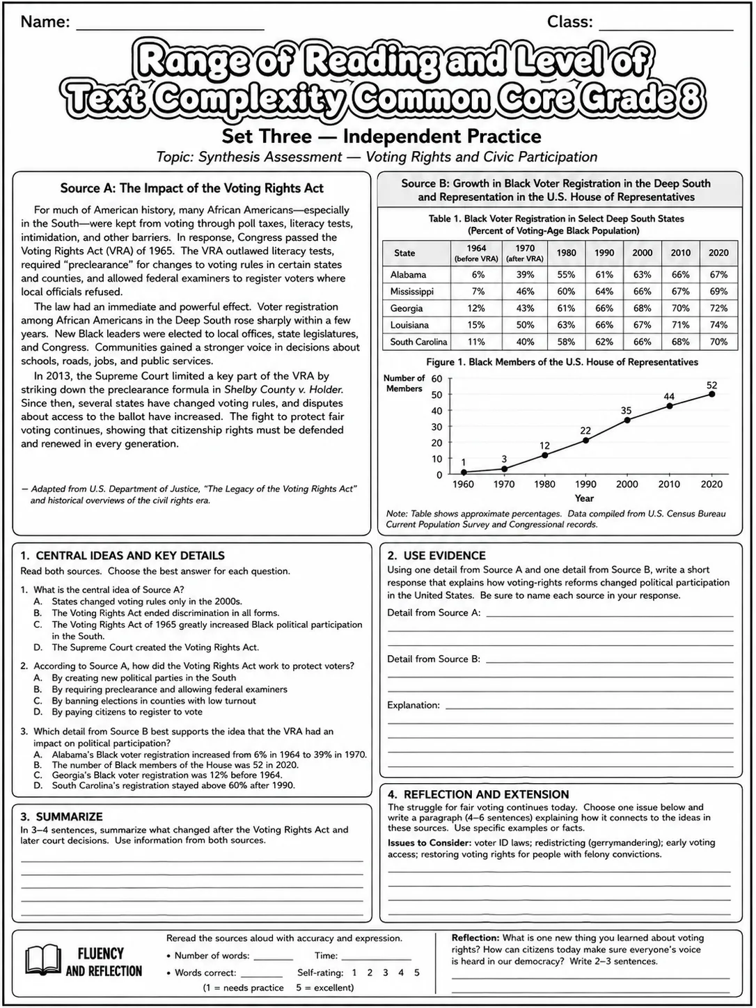 Range of Reading and Level of Text Complexity Common Core Grade 8 page 10 printable Common Core ELA worksheet preview