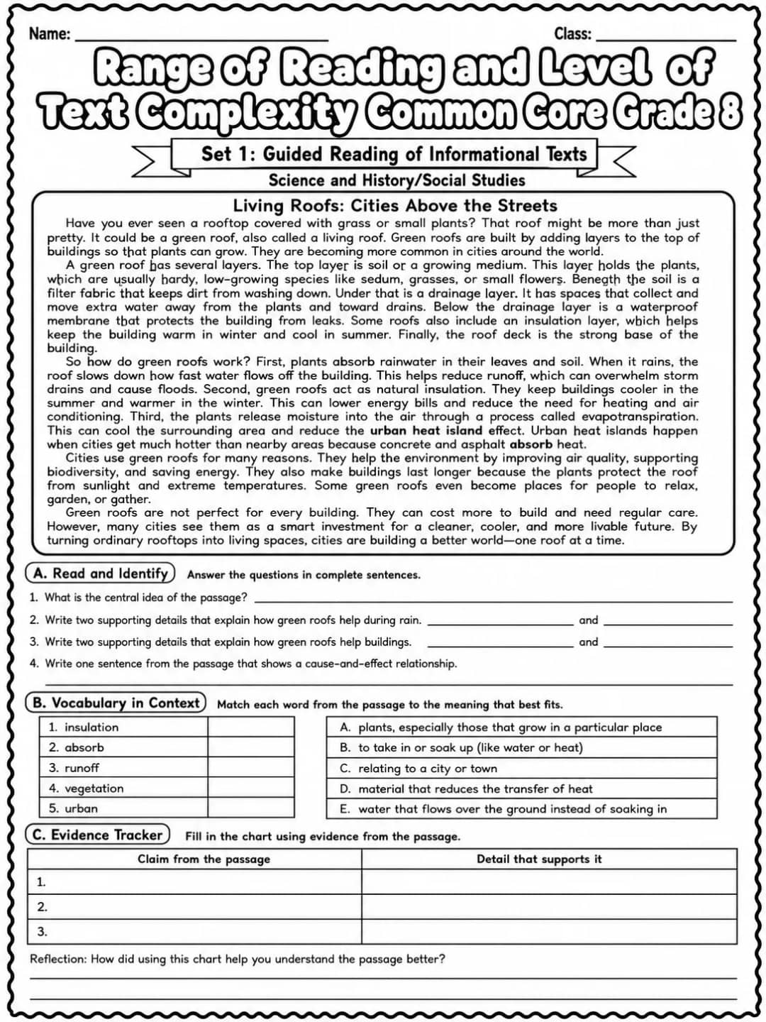 Range of Reading and Level of Text Complexity Common Core Grade 8 printable Common Core ELA Grade 8 worksheet preview from KiwiBee