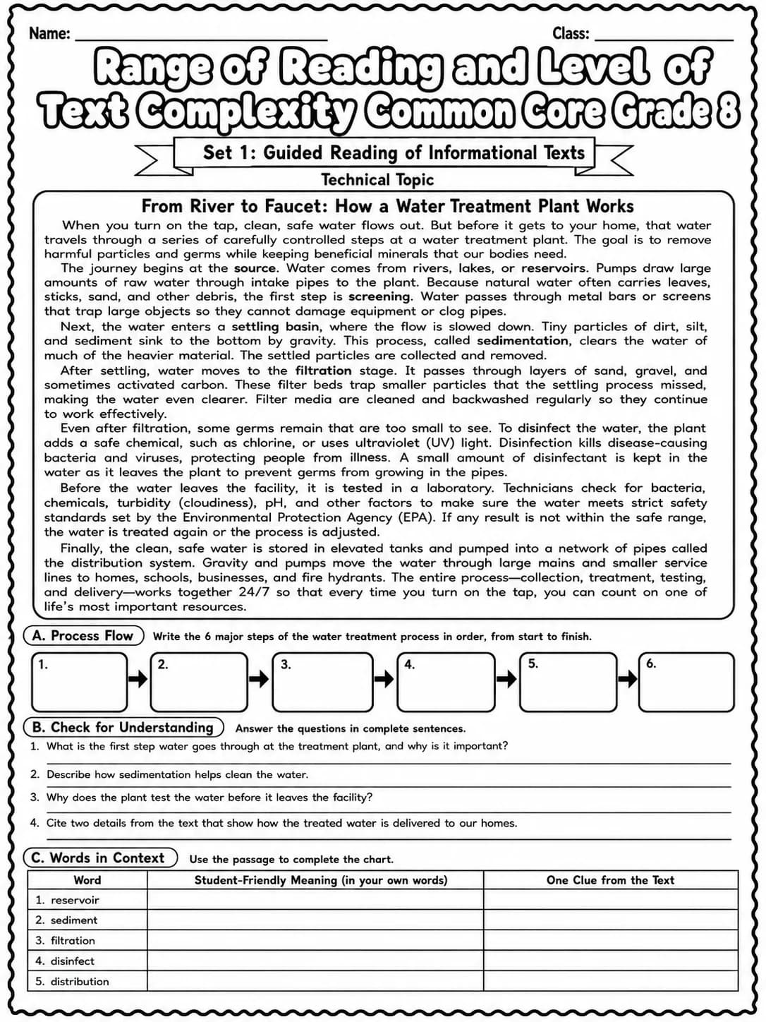 Range of Reading and Level of Text Complexity Common Core Grade 8 page 3 printable Common Core ELA worksheet preview