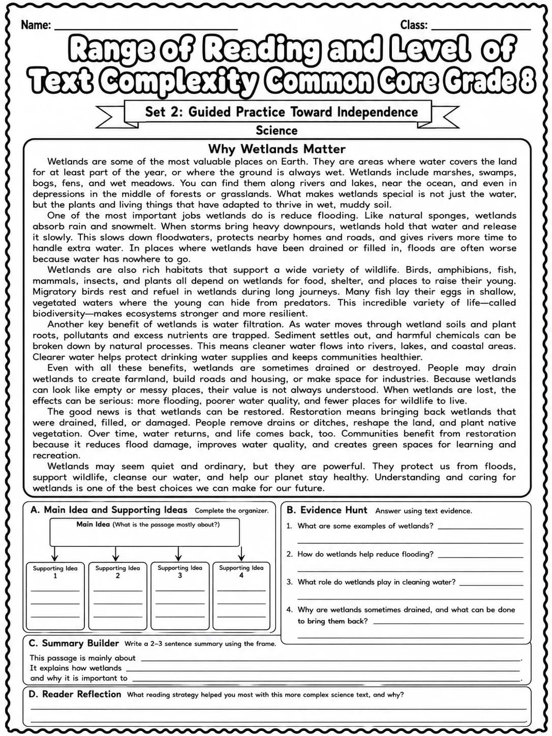 Range of Reading and Level of Text Complexity Common Core Grade 8 page 5 printable Common Core ELA worksheet preview