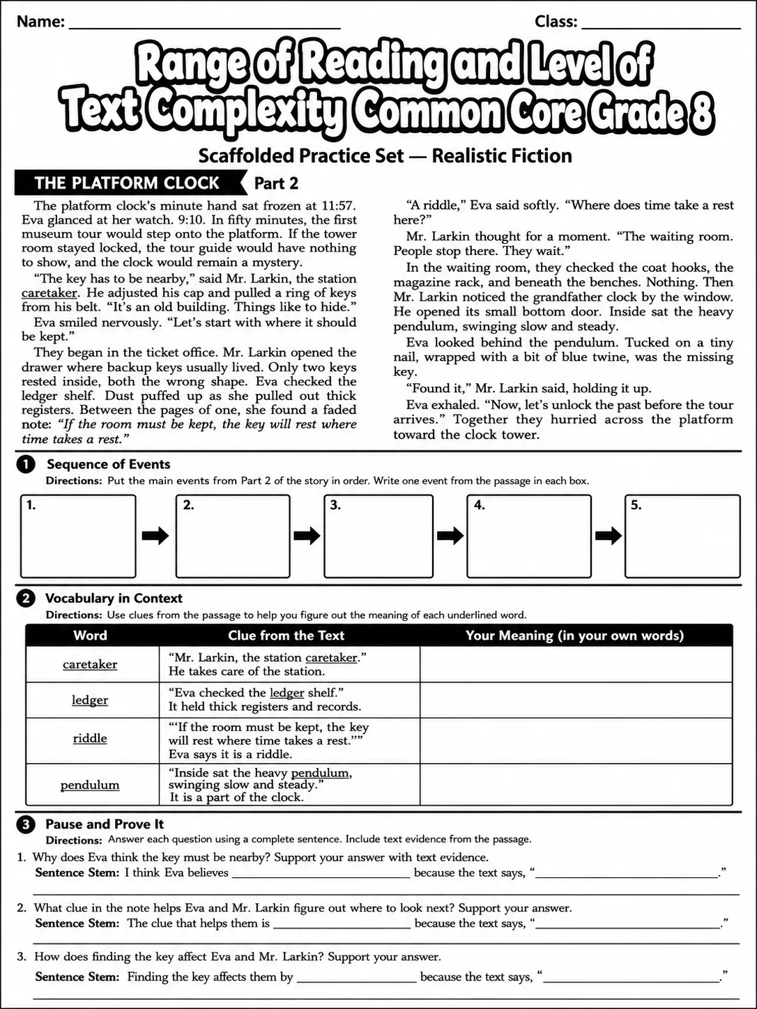 Range of Reading and Level of Text Complexity Common Core Grade 8 page 2 printable Common Core ELA worksheet preview