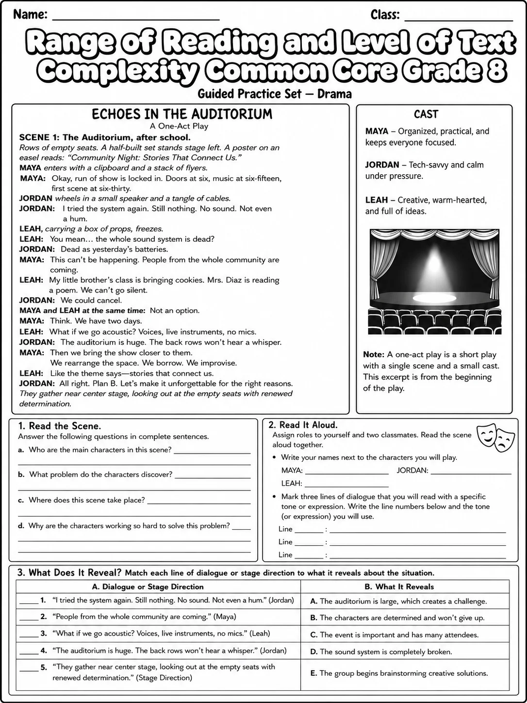Range of Reading and Level of Text Complexity Common Core Grade 8 page 4 printable Common Core ELA worksheet preview