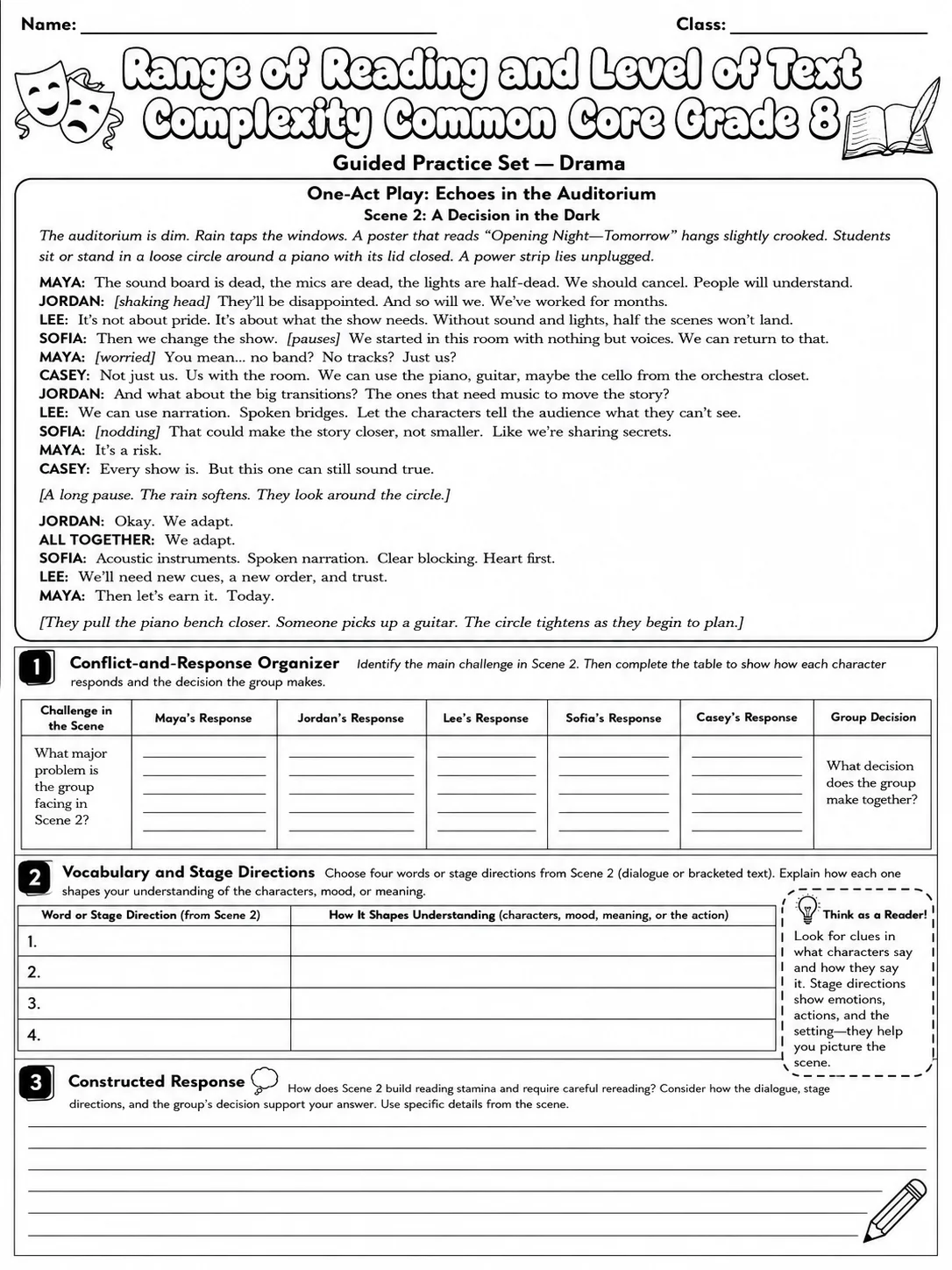 Range of Reading and Level of Text Complexity Common Core Grade 8 page 5 printable Common Core ELA worksheet preview