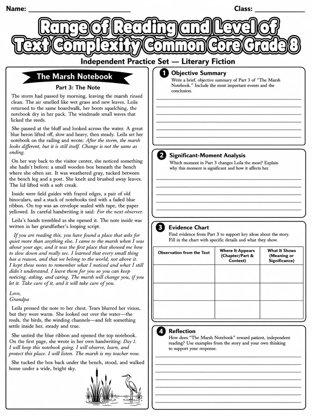 Range of Reading and Level of Text Complexity Common Core Grade 8 page 9 printable Common Core ELA worksheet preview