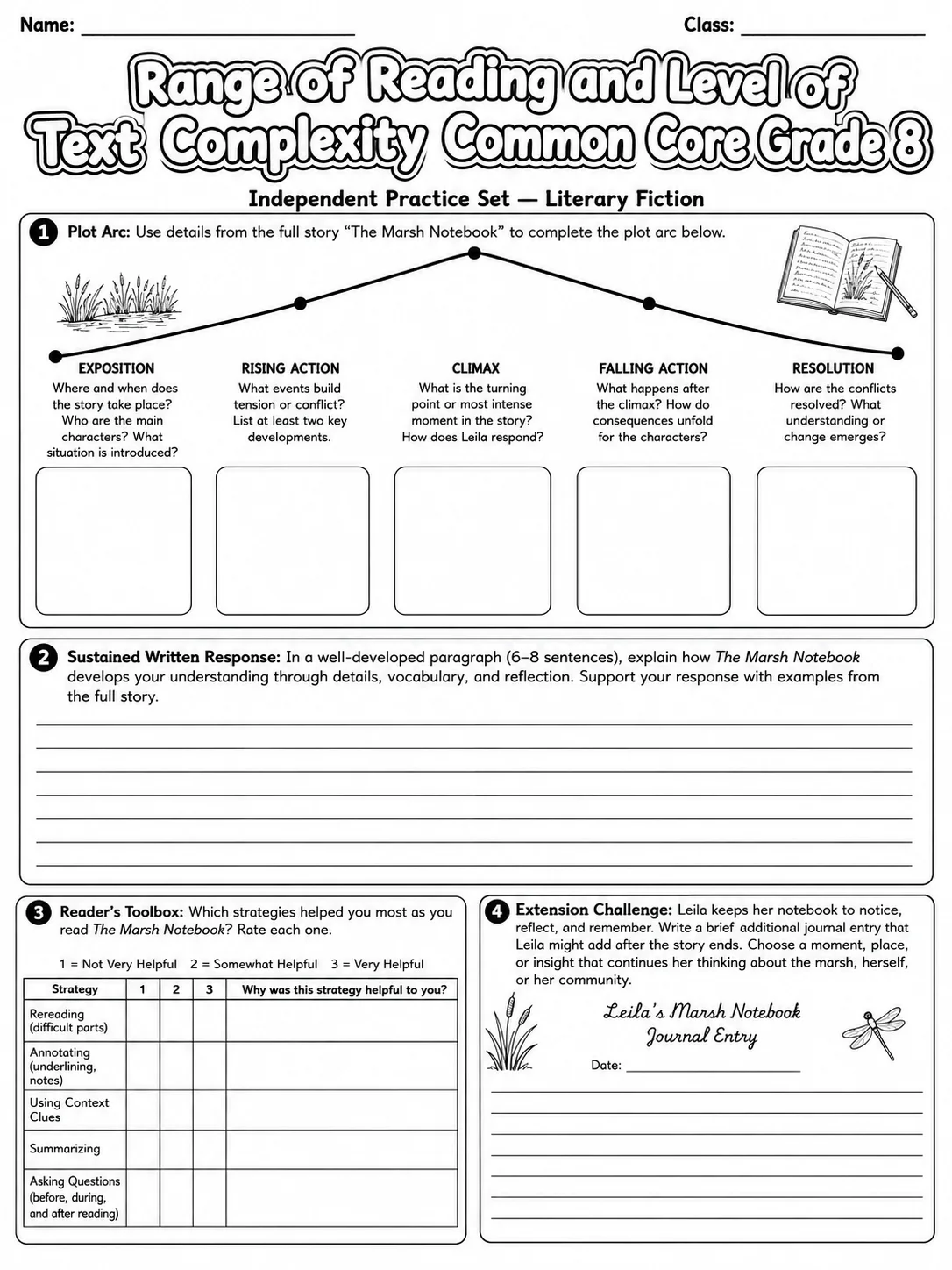 Range of Reading and Level of Text Complexity Common Core Grade 8 page 10 printable Common Core ELA worksheet preview