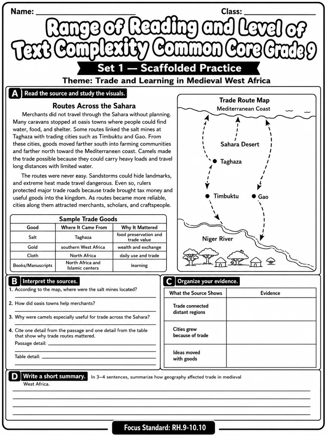 Range of Reading and Level of Text Complexity Common Core Grade 9 page 5 printable Common Core ELA worksheet preview