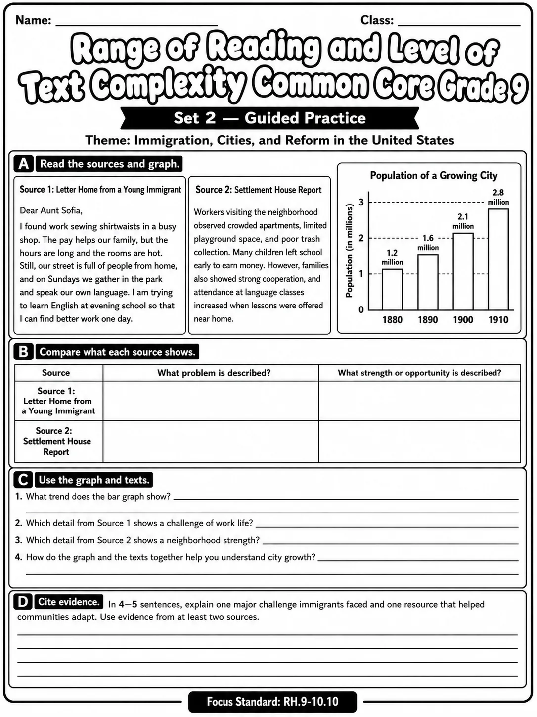 Range of Reading and Level of Text Complexity Common Core Grade 9 page 7 printable Common Core ELA worksheet preview